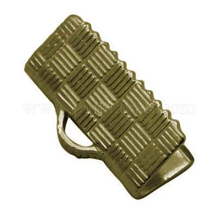 Antique Bronze Brass Ribbon Crimp Ends Connectors Flat Cord Metal Final Hook Jewelry Findings X-KK-J075-AB-1
