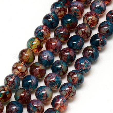 Chapelets de perles en verre peint X-DGLA-Q023-6mm-DB60-1