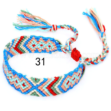 コットン編みひし形コードブレスレット  女性のためのエスニック部族の調節可能なブラジルのブレスレット  藤紫色  5-7/8~14-1/8インチ（15~36cm） FIND-PW0013-003A-31-1