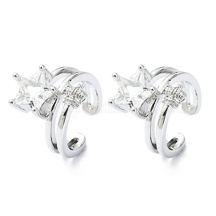 Серьги-каффы из латуни с микропаве и кубическим цирконием EJEW-C086-09P-1