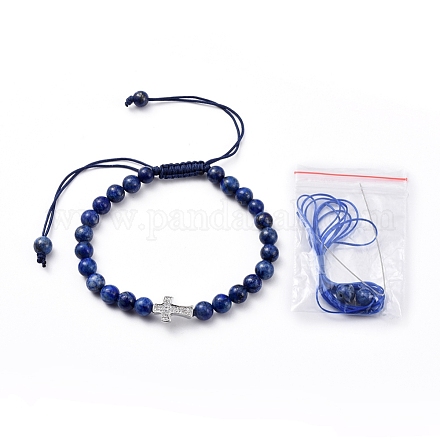 Bracelets de perles tressées en lapis-lazuli naturel (teint) BJEW-JB04804-03-1