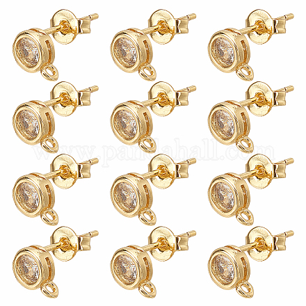 DICOSMETIC 6 Pairs Brass Cubic Zirconia Earring Studs Golden Small Flat Round Stud Earring Findings with 0.8mm Loops 18K Gold Plated Earring Post for DIY Earring Making KK-DC0001-35-1