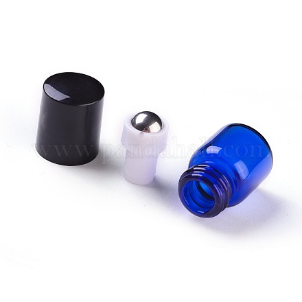 ガラスのエッセンシャルオイルの空の香水瓶  スチールローラーボールとペットボトルキャップ付き  ブルー  3.1cm  容量：1ミリリットル X-MRMJ-WH0056-75A-01-1