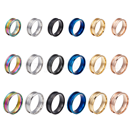 Unicraftale 18 pz 6 colori anello con nucleo vuoto 3 dimensioni anello scanalato in acciaio inossidabile con sacchetti di velluto anello rotondo vuoto per anello intarsiato creazione di gioielli regalo STAS-UN0042-78-1