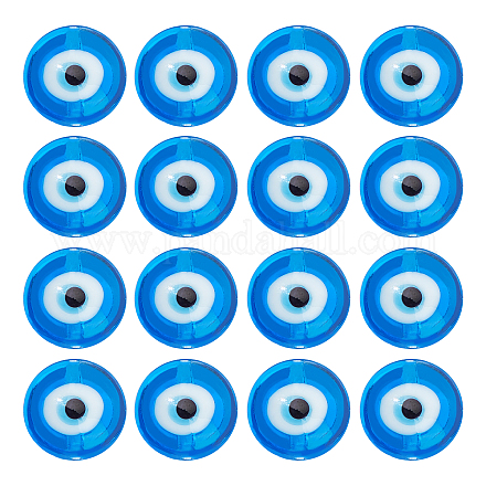Nbeads手作りのナザールボンジュウランプワークビーズ連売り  フラットラウンド  ブルー  16~17x8~9mm  穴：1.8mm  約24個/連  12.60''（32センチメートル）  1連 /箱 LAMP-NB0001-24-1