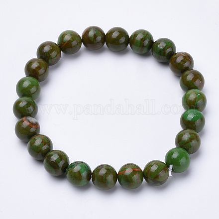 Pulseras elásticas naturales de cuentas de jade verde BJEW-S128-01-1