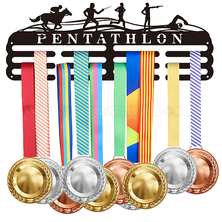 SUPERDANT Pentathlon Medal Hanger Metal Holder Fencing Swimming Shooting Cross-Country Running Equestrian Award Display Holders for 60+ Medals Wall Mounted Medal Display Racks for Ribbon Lanyard ODIS-WH0021-172-1