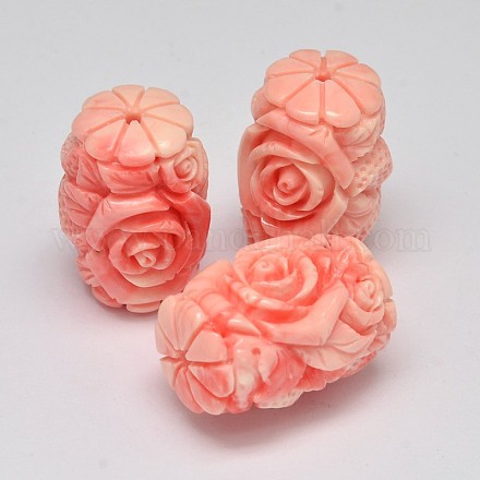 Dyed Carved Column Synthetic Coral Beads CORA-O004-04B-1