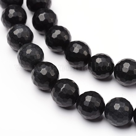 Faceted Natural Black Stone Round Bead Strands G-L377-23-12mm-1