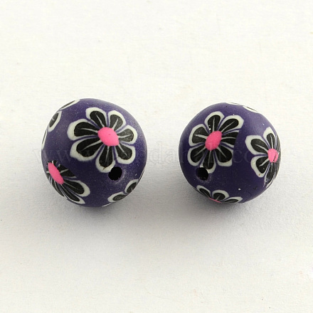 Perles en pâte polymère avec motif de fleurs manuelles CLAY-Q175-01-1