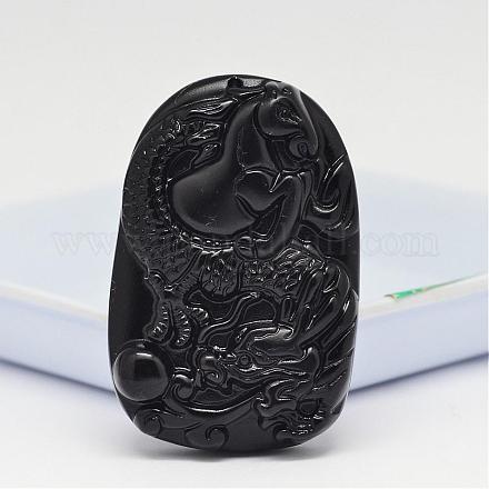 Natural Obsidian Large Cameo Pendants G-K124-12A-1
