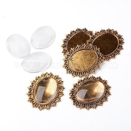 Alloy Cabochon & Rhinestone Settings and 40x30mm Oval Clear Glass Covers Sets DIY-X0115-AG-FF-1