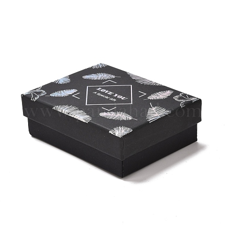 厚紙ジュエリー包装箱  内部のスポンジ  リング用  小さな時計  ネックレス  イヤリング  ブレスレット  羽の模様  9.3x7.3x3.2cm CON-B002-02A-02-1