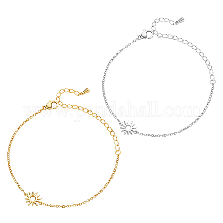 2 шт. двухцветные браслеты на ногу из нержавеющей стали с цепочкой Sun Link AJEW-GO0002-48-1