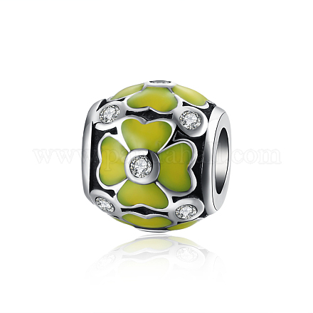 Large Hole Barrel with Clover 925 Sterling Silver Enamel European Stopper Beads STER-BB15859-1