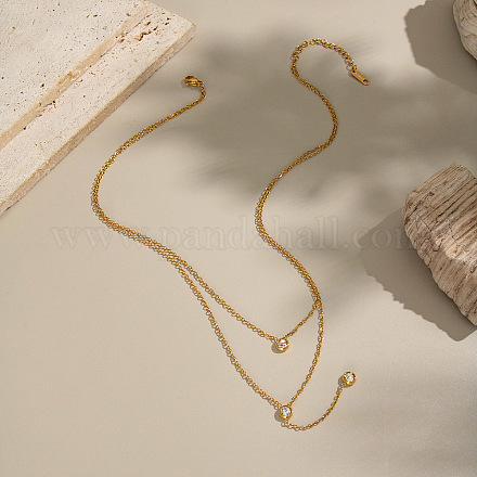 Элегантное женское ожерелье с плоским круглым кулоном из нержавеющей стали 304 с прозрачными кубическими цирконами и паве из паве FF1355-1