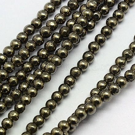 Natürliche Pyrit Perlen Stränge G-L031-3mm-01-1