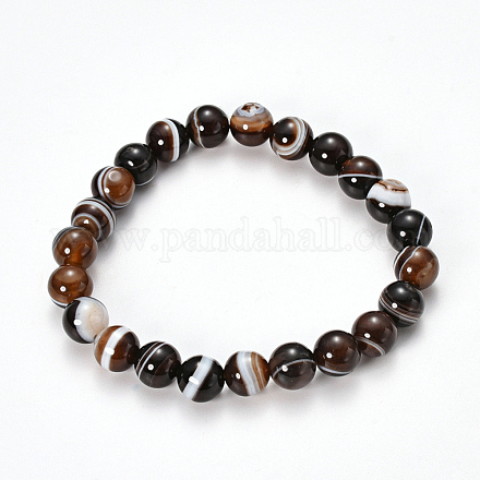 Natural Striped Agate/Banded Agate Beaded Stretch Bracelets X-BJEW-Q692-03I-1