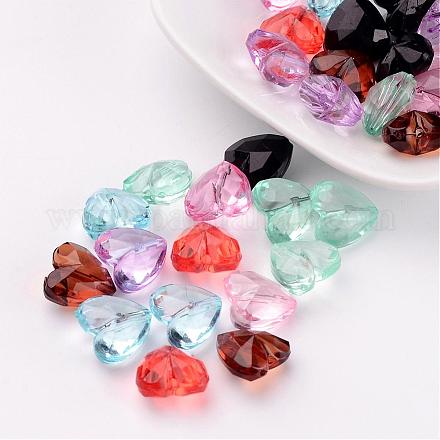 Mixed Color Heart Transparent Acrylic Faceted Beads X-PL700Y-1