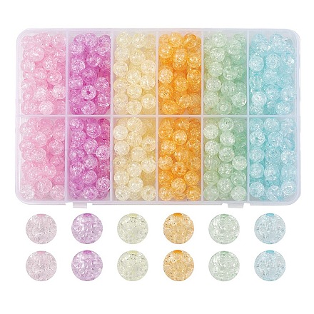 480Pcs 6 Colors Transparent Crackle Acrylic Beads MACR-YW0002-51-1