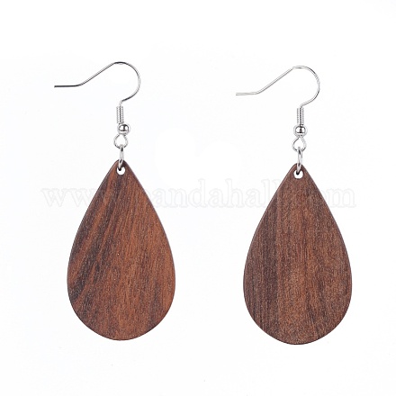 Wood Dangle Earrings EJEW-JE04008-01-1