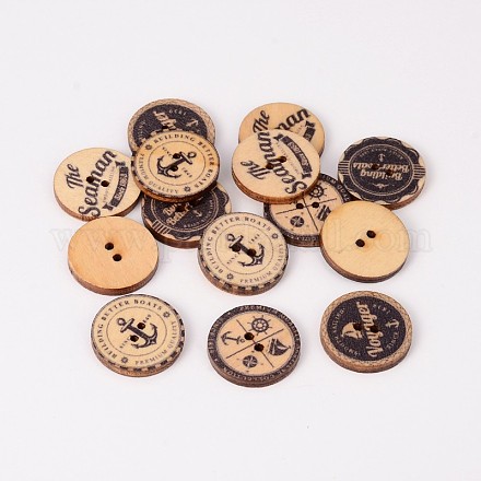 2-foro rotondo piatto di ancoraggio stampato cucire bottoni in legno BUTT-M011-05-1