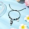 Natural Lava Rock Beads Braided Bead Bracelets, Cat & Clover, with Printed Alloy Pendants & Nylon Thread, Inner Diameter: 1 inch(2.5cm)