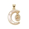 Brass Micro Pave Clear Cubic Zirconia Pendant, with Shell, Moon, Real 18K Gold Plated, Eye, 21.5x15x3mm, Hole: 4x3.5mm