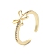Rack Plating Brass Micro Pave Cubic Zirconia Open Cuff Rings, Cadmium Free & Lead Free, Long-Lasting Plated, Bowknot, Real 18K Gold Plated, Inner Diameter: 17mm