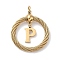 304 Stainless Steel Pendants, Twisted Flat Round with Letter, Ion Plating(IP), Real 18K Gold Plated, with Jump Rings and 201 Stainless Steel Beads, Letter P, 27x23.5~24x6mm, Hole: 3mm