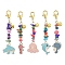 Ocean Theme Alloy Enamel Pendant Decorations, with Synthetic Turquoise Chip Beads and Lobster Claw Clasps, Golden, 70mm, 5pcs/set