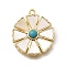 Brass Pendants, with Shell & Synthetic Turquoise, Flower Charms, Long-Lasting Plated, Real 18K Gold Plated, Rack Plating, Golden, 17.5x15.5x3.5mm, Hole: 1.2mm
