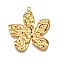 304 Stainless Steel Pendants, Textured, Flower Charm, Real 18K Gold Plated, 30x28x3mm, Hole: 2mm