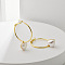 Brass Heart Hoop Earrings, with Plastic Imitation Pearl, Real 14K Gold Plated, 43x12.5mm
