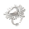 Brass Heart Open Cuff Ring for Women, Cadmium Free & Lead Free, Platinum, Adjustable