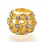 Alloy Rhinestone European Beads, Large Hole Beads, Rondelle, Hollow, Golden, 12x9mm, Hole: 5mm
