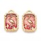304 Stainless Steel Pendants, with Enamel and Rhinestone, Rectangle with Flamingo Charm, Real 14K Gold Plated, Crimson, 27x17x2.5mm, Hole: 3.5x1.5mm