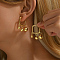 Vintage French Geometric Irregular C-shaped with Round Brass Stud Earrings, Golden, 20x35mm