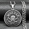 304 Stainless Steel Pendant Necklaces, Flat Round with Skull, Stainless Steel Color, 23.66 inch(60.1cm)