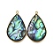 304 Stainless Steel Pave Natural Paua Shell Pendants, Ion Plating(IP), Real 18K Gold Plated, Teardrop, 31x19~19.5x3.5~4mm, Hole: 1.6~1.8mm