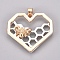 Alloy Pendants, Heart with Bees and Honeycomb, for Jewelry Making, Platinum & Golden, 37.2x28.5x4mm, Hole: 4.2x3.2mm