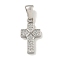 304 Stainless Steel Cubic Zirconia Pendants, Cross Charm, Stainless Steel Color, 18.5x10x2.5mm, Hole: 6x3mm