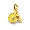 Brass Enamel Fruits Pendant Decoration, Rectangle with Word Goodness and Spring Ring Clasps Charms Ornaments, Lemon, 22mm