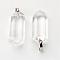 Brass Glass Pendants, Bullet, Platinum, Pointed Pendant, Clear, 33~36x12mm, Hole: 5x7mm