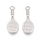 Alloy Pendants, Tennis Racket Charms, Platinum, 24x9x3mm, Hole: 2.2mm