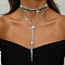 Brass Full Rhinestone Flat Round Tassel Y Necklaces for Women, Silver Color Plated, Crystal, 11.57 inch(29.4cm)