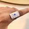 304 Stainless Steel Rhinestone Cuff Rings, Rectangle with Evil Eye, Stainless Steel Color, 24x16mm