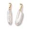 Natural Baroque Pearl Keshi Pearl Pendants, Stick Charms with 304 Stainless Steel Snap on Bails, Floral White, Golden, 23.5x6~8x5~5.5mm, Hole: 6x3mm