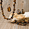 Bohemian Style Natural Tiger Eye Teardrop Pendant Necklaces & Chip Beaded Necklaces & Hoop Earrings & Dangle Earrings Sets, 470mm