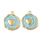 304 Stainless Steel Enamel Charms, Flat Round Charm, Ion Plating(IP), Real 18K Gold Plated, Heart, 15x13x2.5mm, Hole: 1.2mm